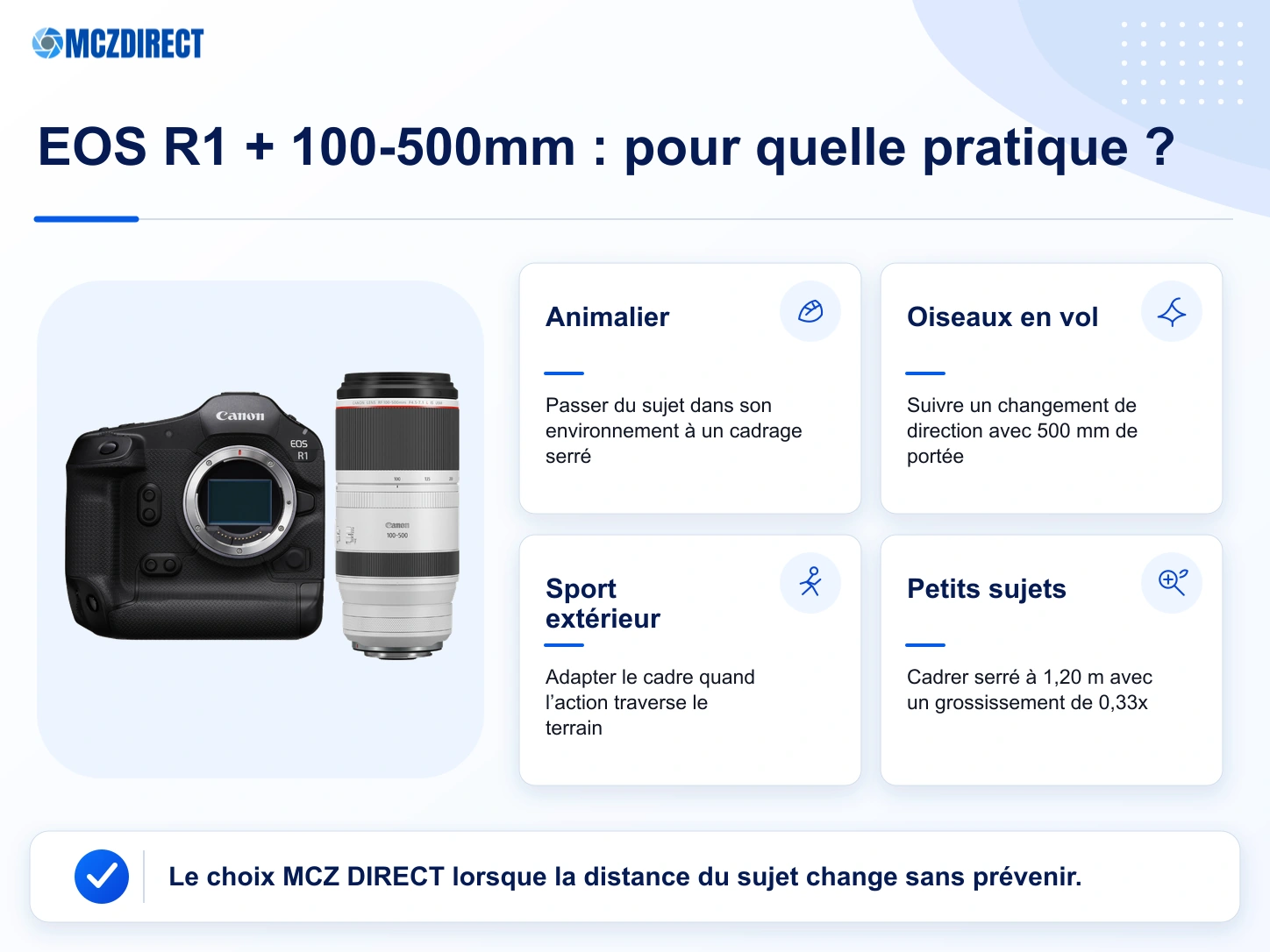 Usages du kit Canon EOS R1 avec RF 100-500mm pour l’animalier, les oiseaux, le sport et les petits sujets