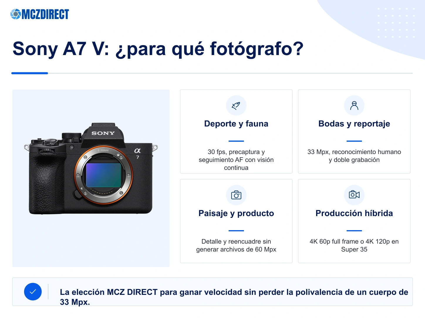 Sony A7 V solo cuerpo para deporte, fauna, bodas, reportaje y producción de vídeo híbrida