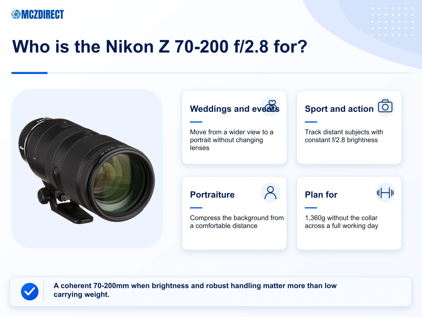 Recommended uses, strengths and main limitation of the NIKKOR Z 70-200mm f/2.8 VR S