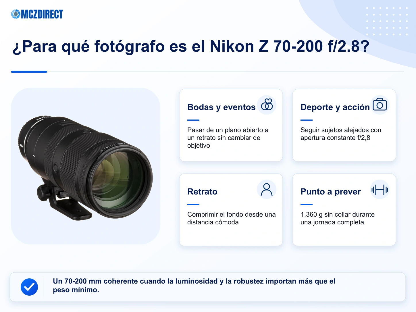Usos recomendados, ventajas y límite principal del NIKKOR Z 70-200mm f/2.8 VR S