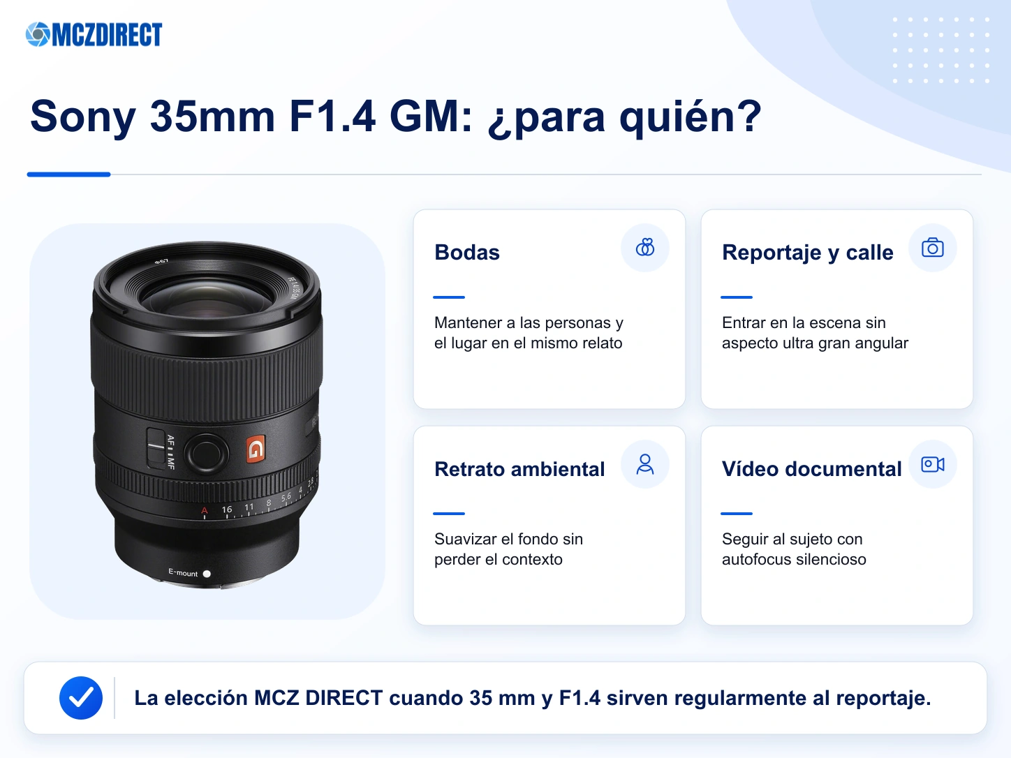 Usos del Sony FE 35mm F1.4 GM para bodas, reportaje, fotografía callejera y retrato ambiental