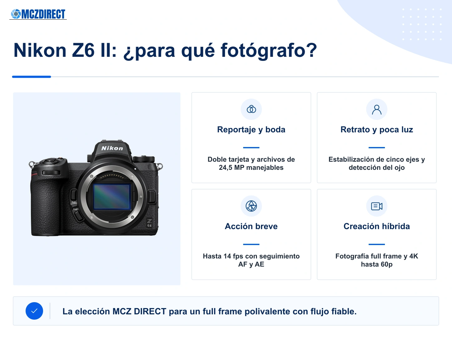 Nikon Z6 II solo cuerpo para reportaje, boda, retrato, viaje y producción híbrida de vídeo