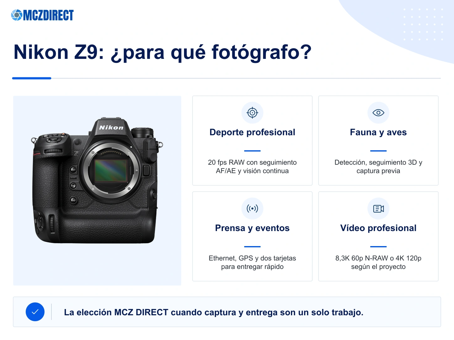 Nikon Z9 solo cuerpo para deporte profesional, fauna, reportaje, eventos y producción de vídeo 8K