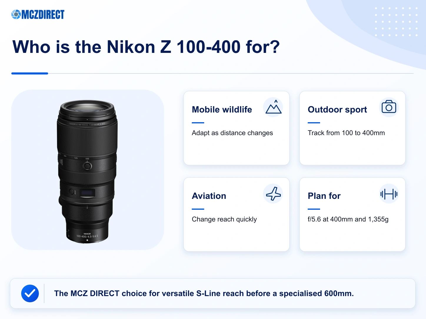 Recommended uses, strengths and main limitation of the NIKKOR Z 100-400mm f/4.5-5.6 VR S