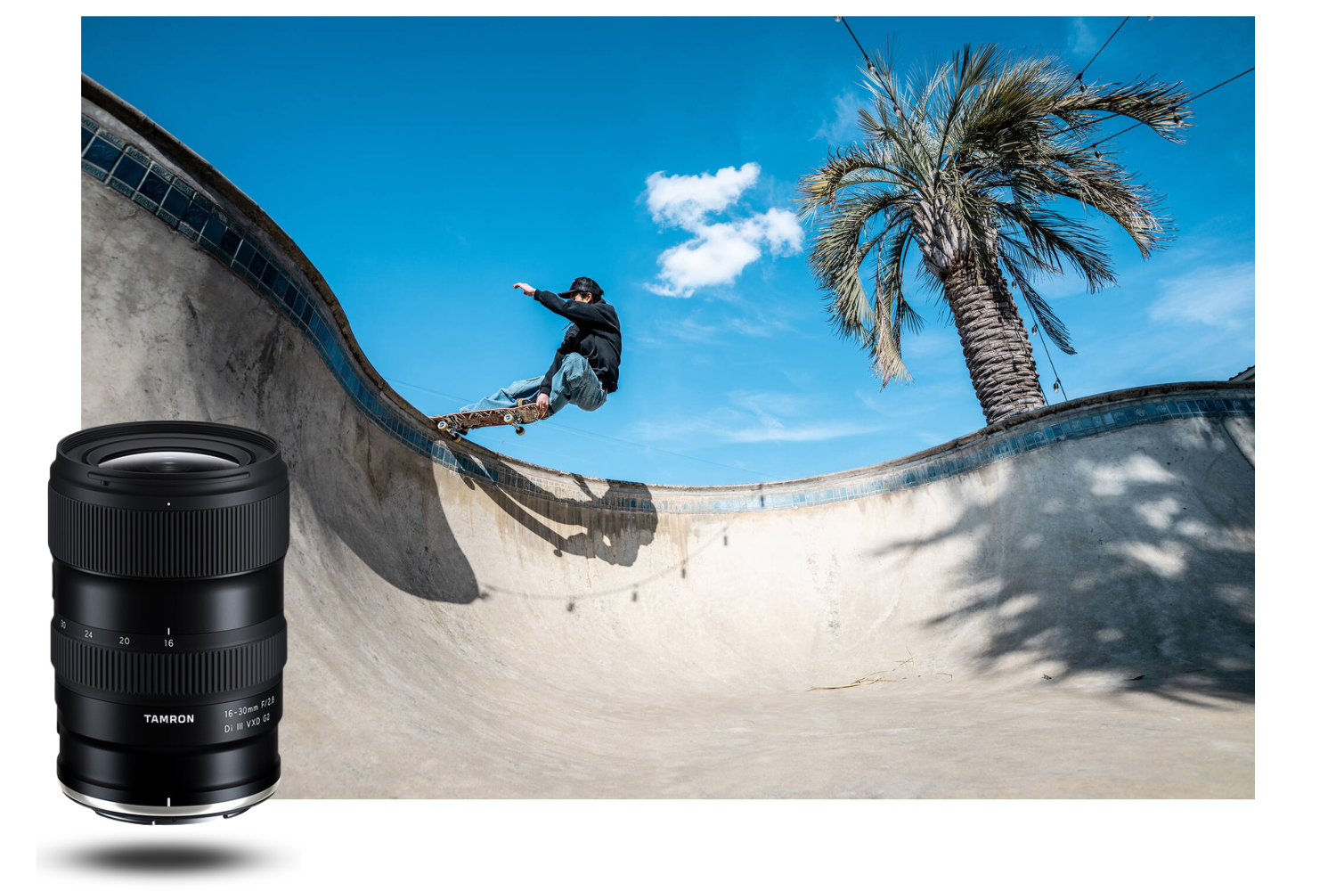 Tamron 16-30mm f/2.8 G2 – Dynamic wide-angle capture for sports and action Skateboarder in motion captured with the Tamron 16-30mm f/2.8 Di III VXD G2 lens – speed, action and ultra wide-angle